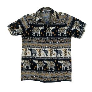 Earthbound Trading Elephant Print Button Up Shirt M | Boho Festival Camp Shirt